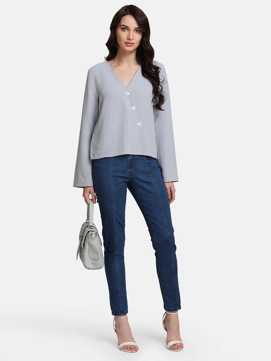 V-Neck Top With Diagonal Placket