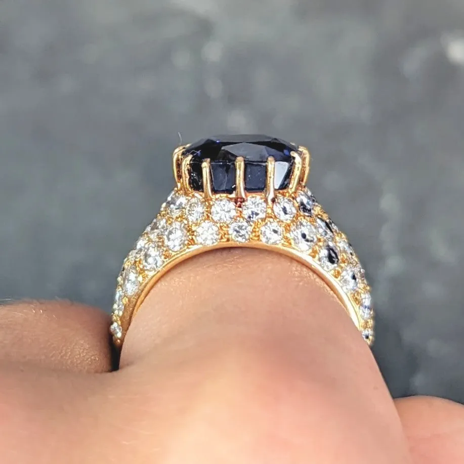 Van Cleef & Arpels French 1980s 12.05 CTW No Heat Ceylon Sapphire Diamond 18 Karat Yellow Gold Ring AGL