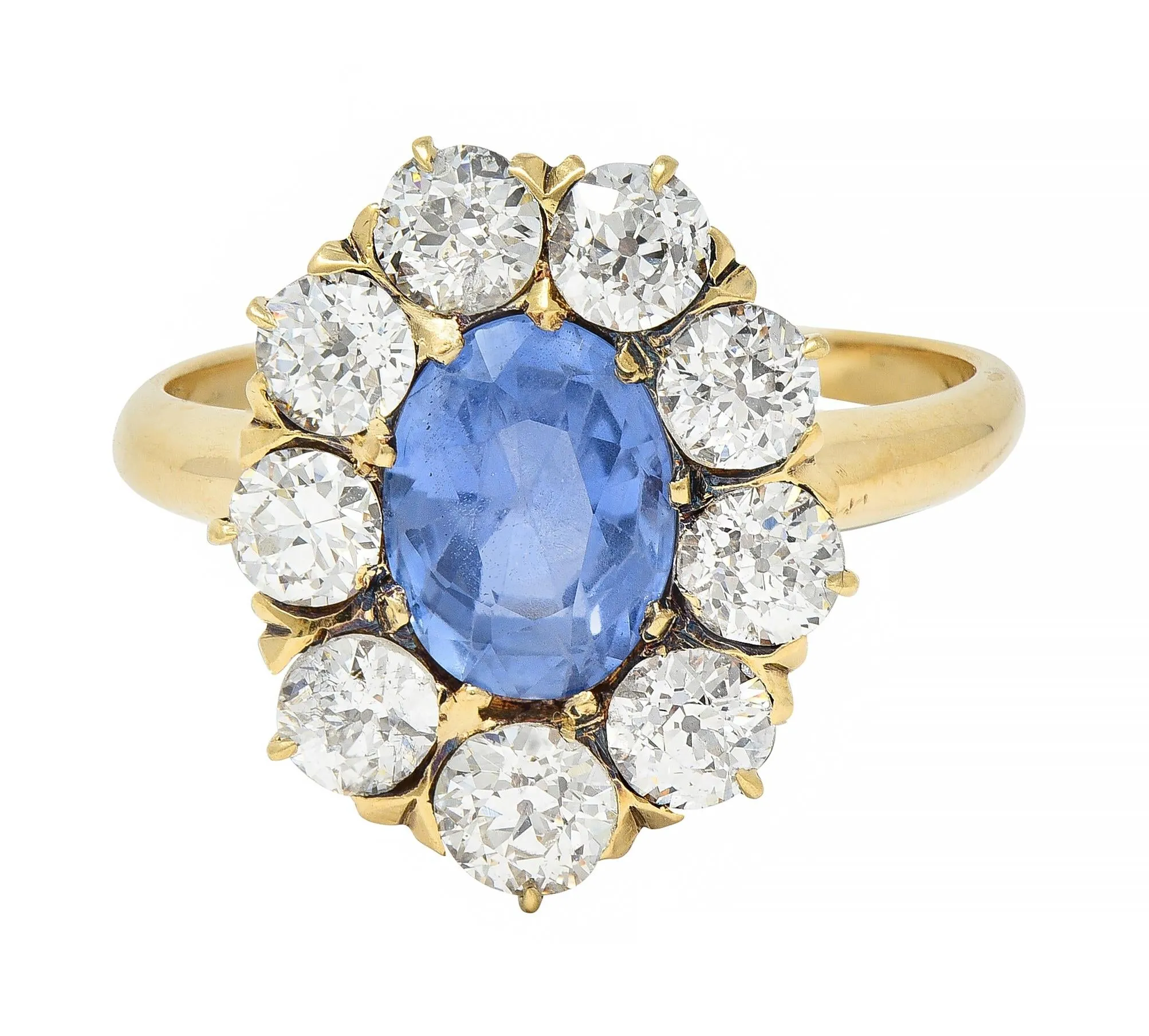 Victorian 1.53 CTW No Heat Ceylon Sapphire Diamond 14 Karat Gold Antique Halo Ring GIA