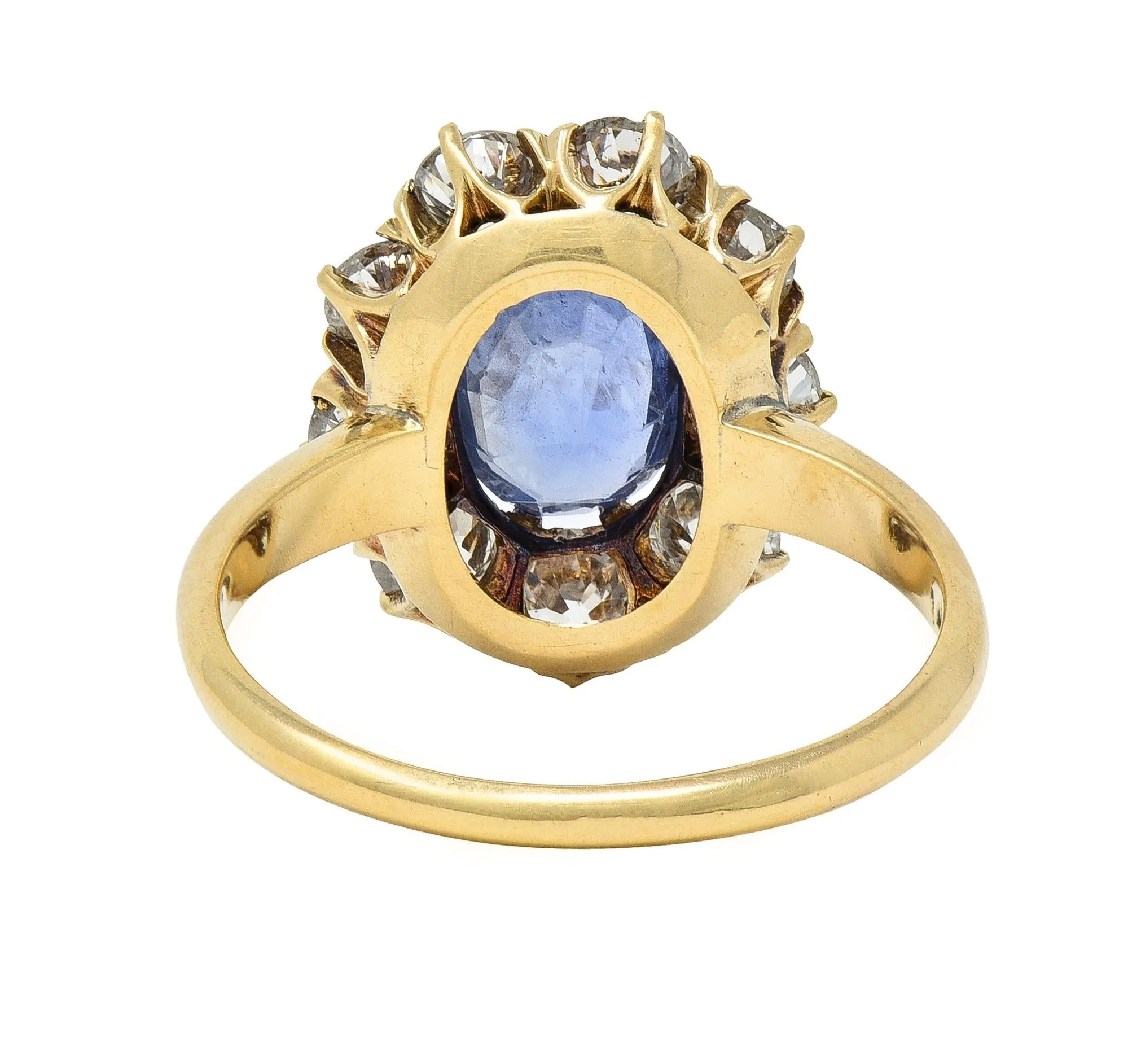 Victorian 1.53 CTW No Heat Ceylon Sapphire Diamond 14 Karat Gold Antique Halo Ring GIA