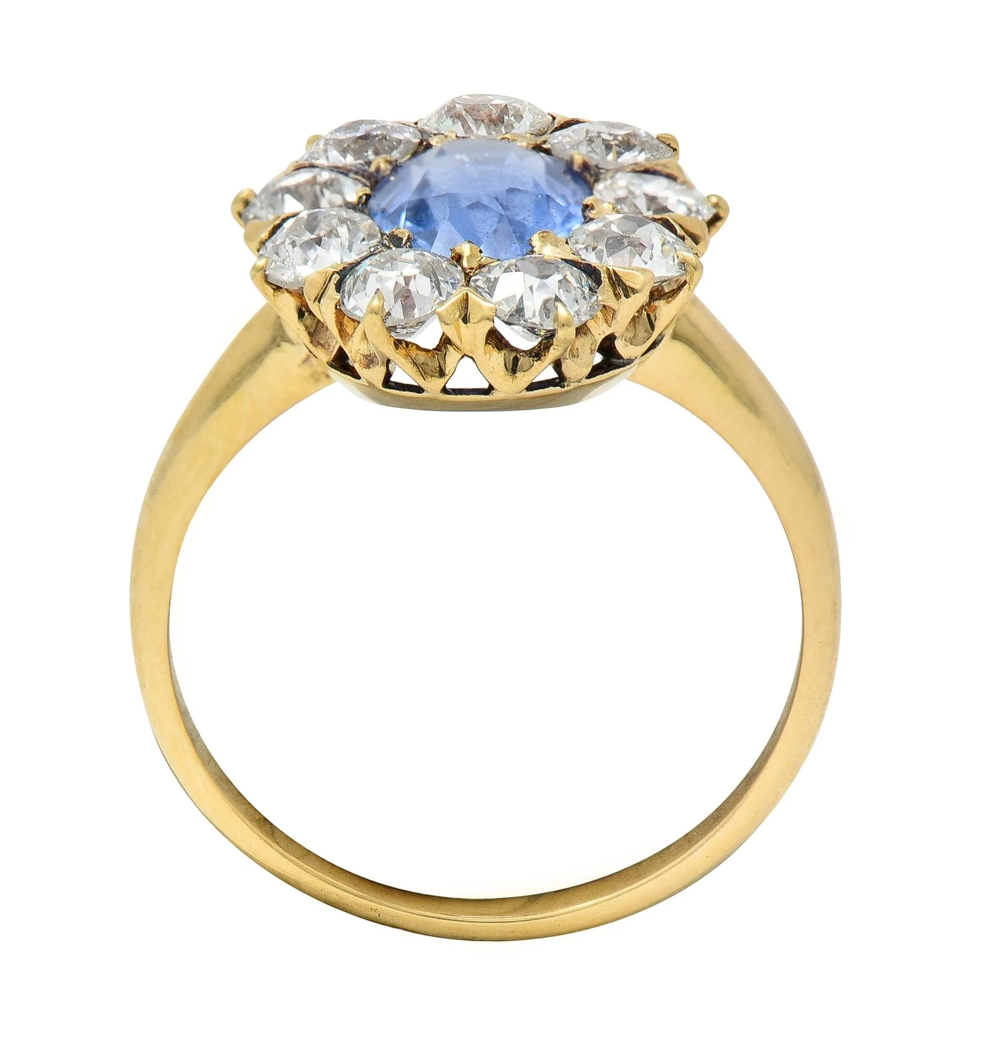 Victorian 1.53 CTW No Heat Ceylon Sapphire Diamond 14 Karat Gold Antique Halo Ring GIA