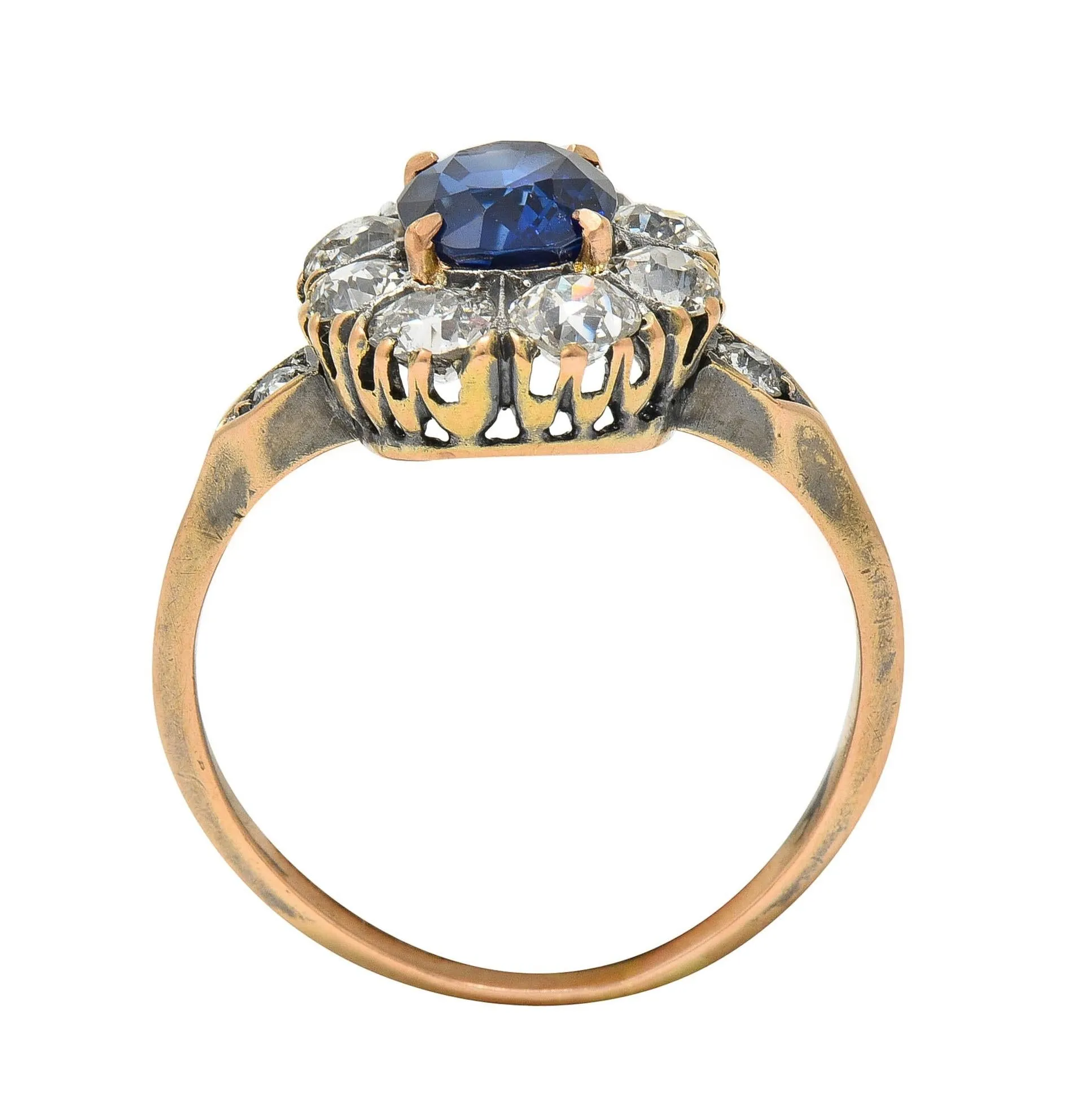 Victorian 2.18 CTW No Heat Burma Sapphire Diamond 18 Karat Rose Gold Antique Halo Ring AGL