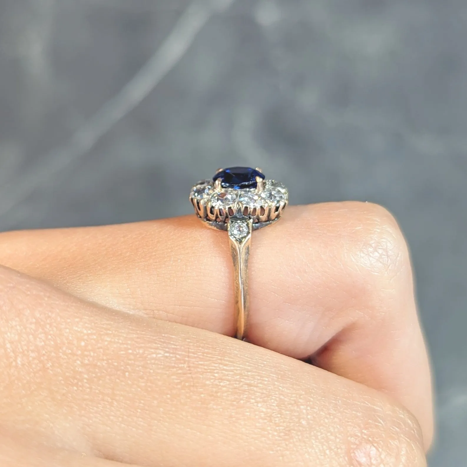 Victorian 2.18 CTW No Heat Burma Sapphire Diamond 18 Karat Rose Gold Antique Halo Ring AGL