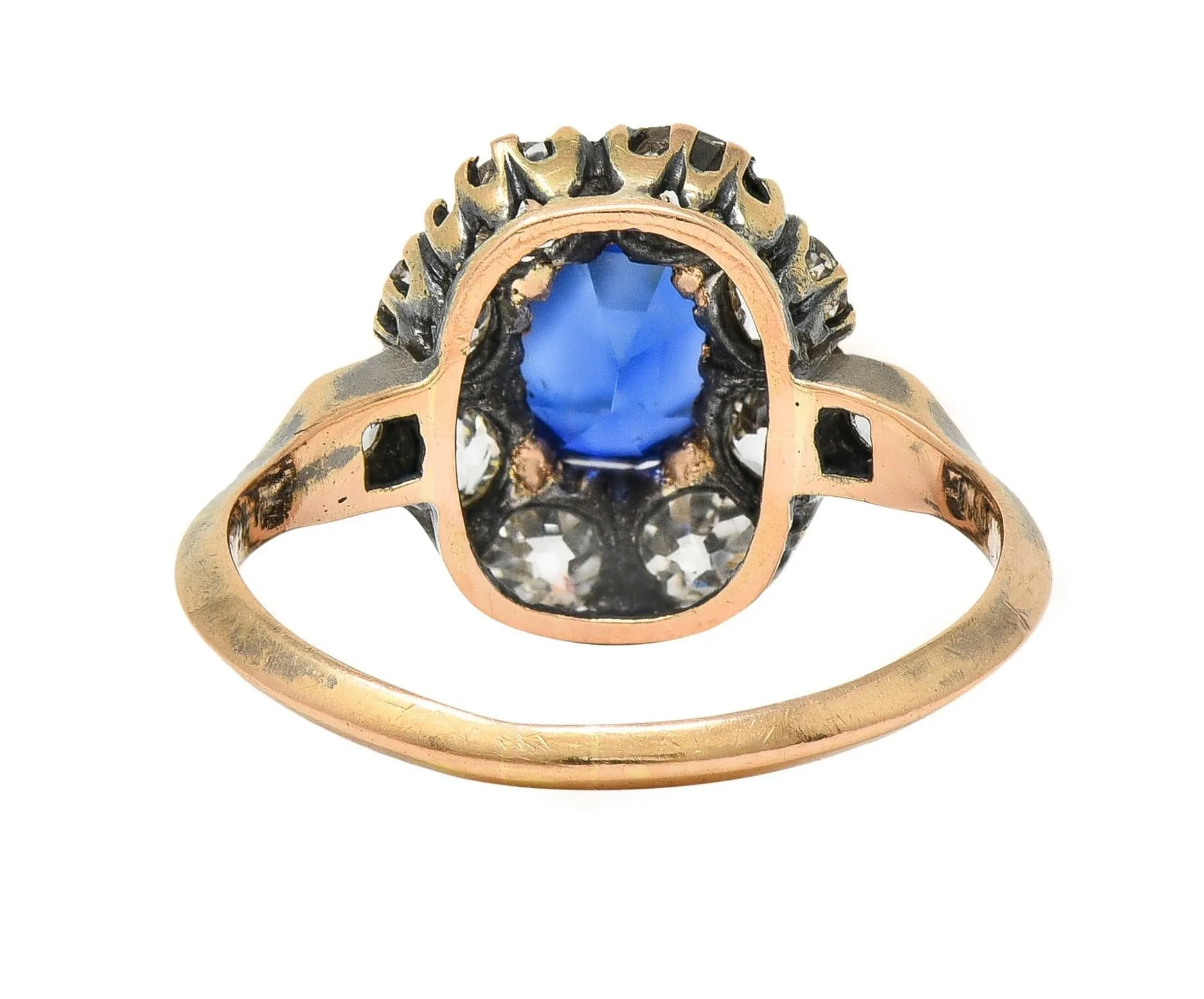 Victorian 2.18 CTW No Heat Burma Sapphire Diamond 18 Karat Rose Gold Antique Halo Ring AGL