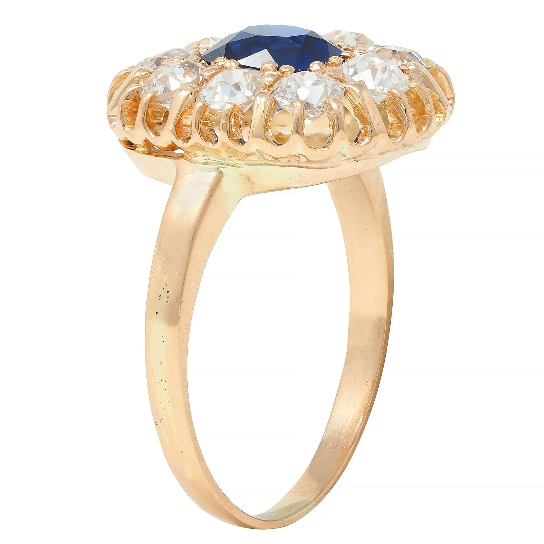 Victorian 2.86 CTW No Heat Sapphire Diamond 18 Karat Gold Antique Halo Ring GIA