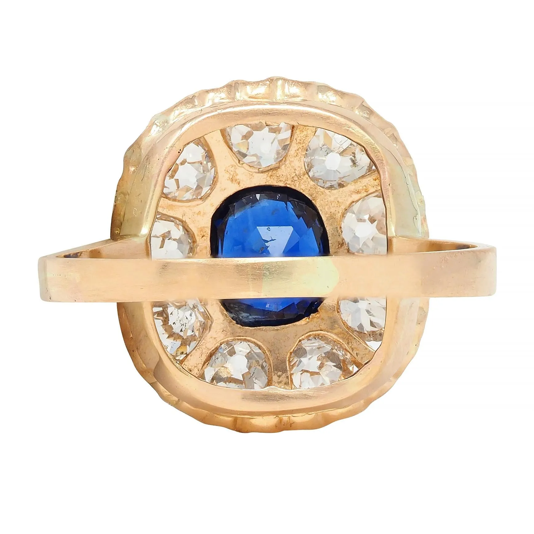 Victorian 2.86 CTW No Heat Sapphire Diamond 18 Karat Gold Antique Halo Ring GIA