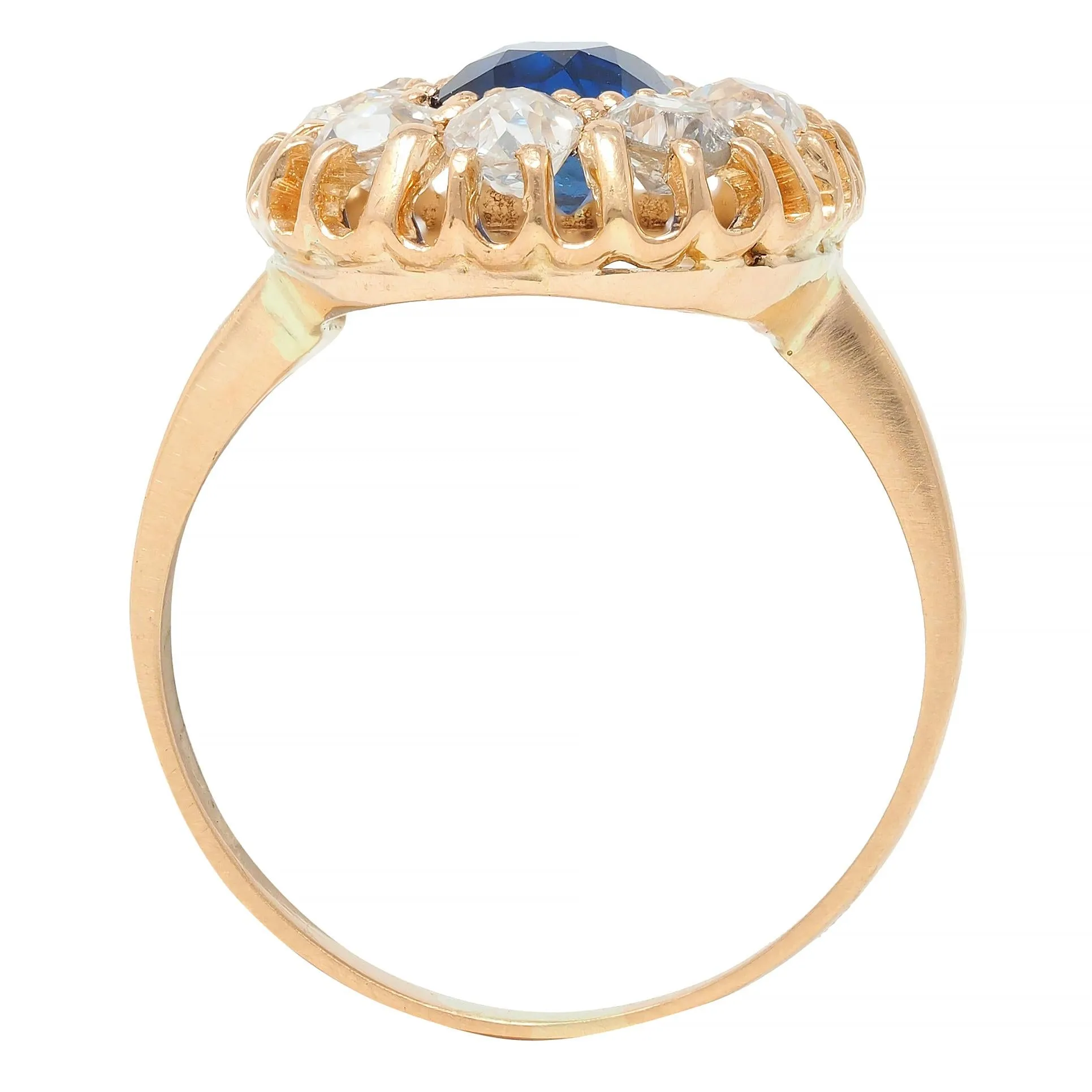 Victorian 2.86 CTW No Heat Sapphire Diamond 18 Karat Gold Antique Halo Ring GIA