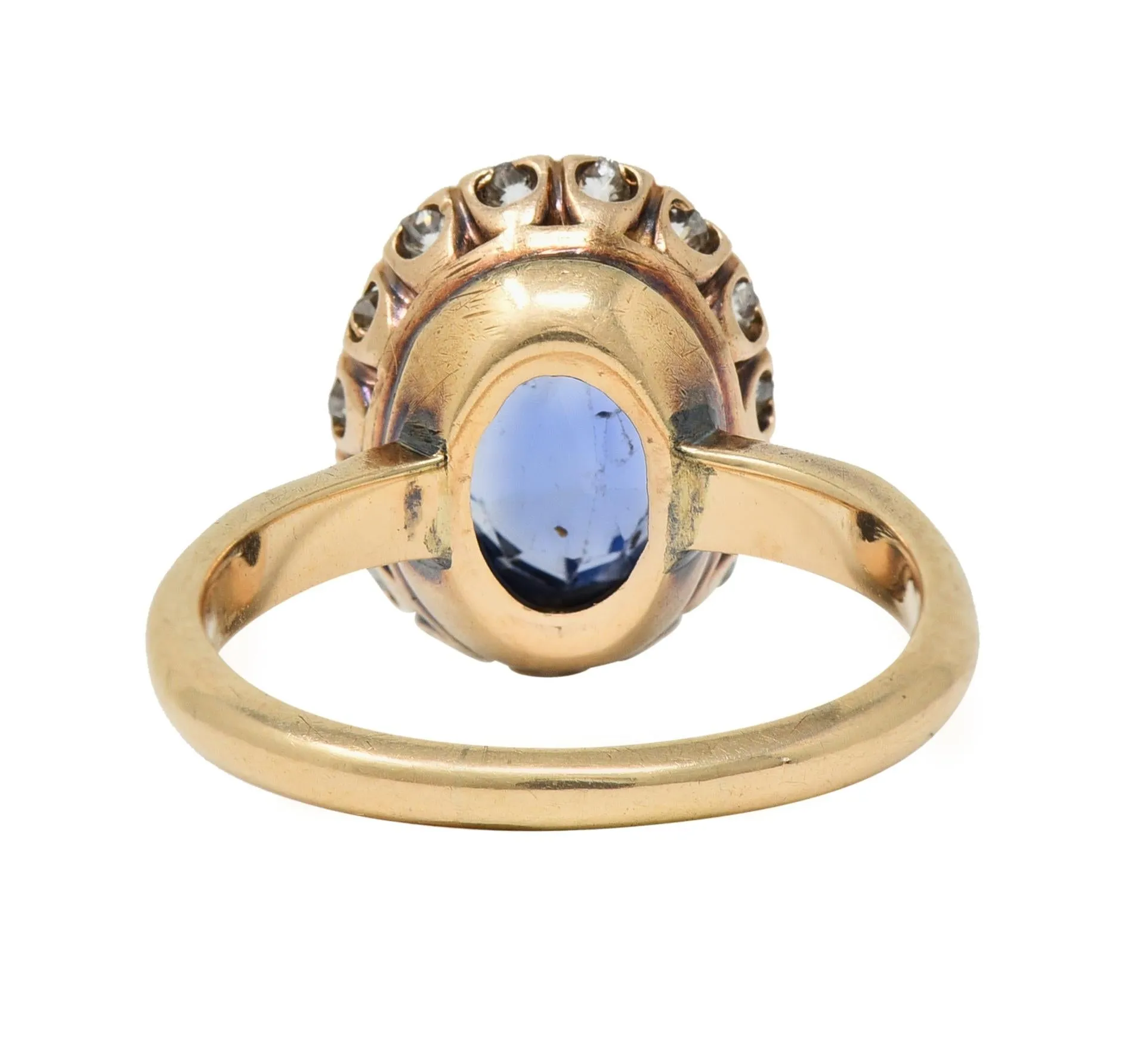 Victorian 2.95 CTW No Heat Ceylon Sapphire Diamond 14 Karat Gold Antique Halo Ring GIA