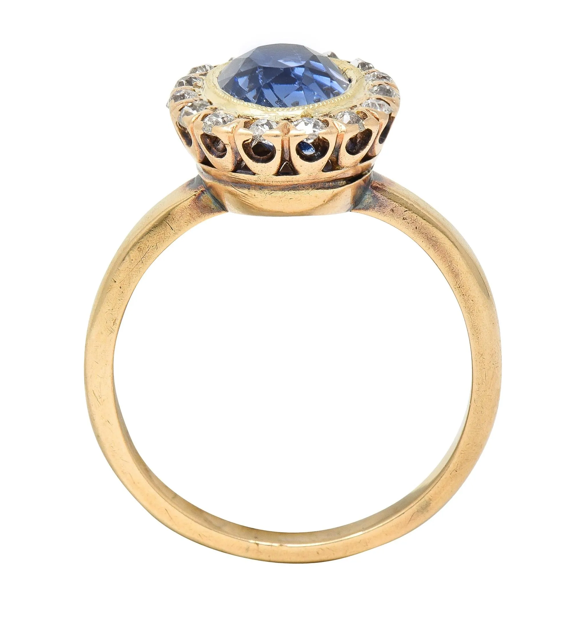 Victorian 2.95 CTW No Heat Ceylon Sapphire Diamond 14 Karat Gold Antique Halo Ring GIA