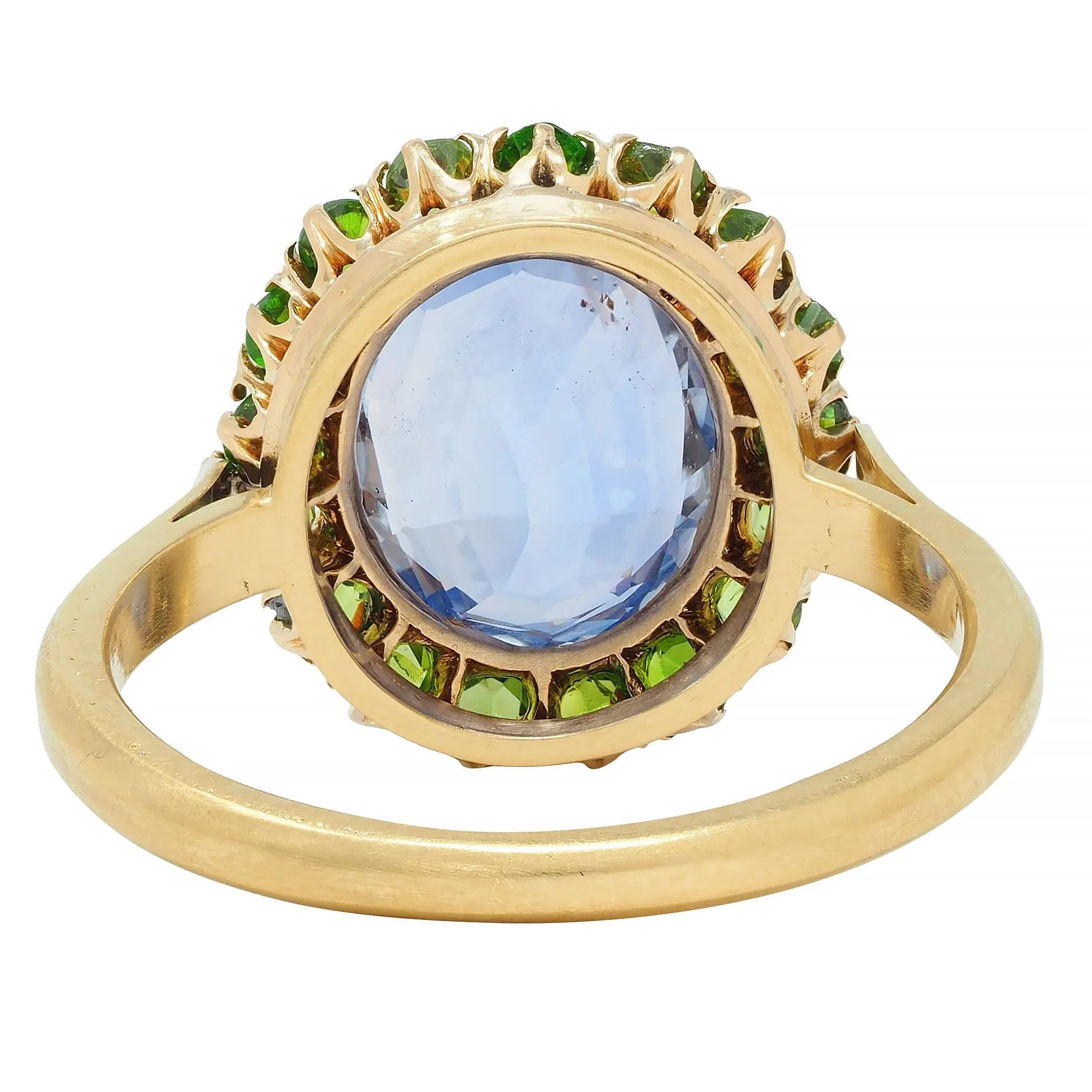 Vintage 5.63 CTW No Heat Ceylon Sapphire Demantoid Garnet 18 Karat Yellow Gold Halo Ring GIA