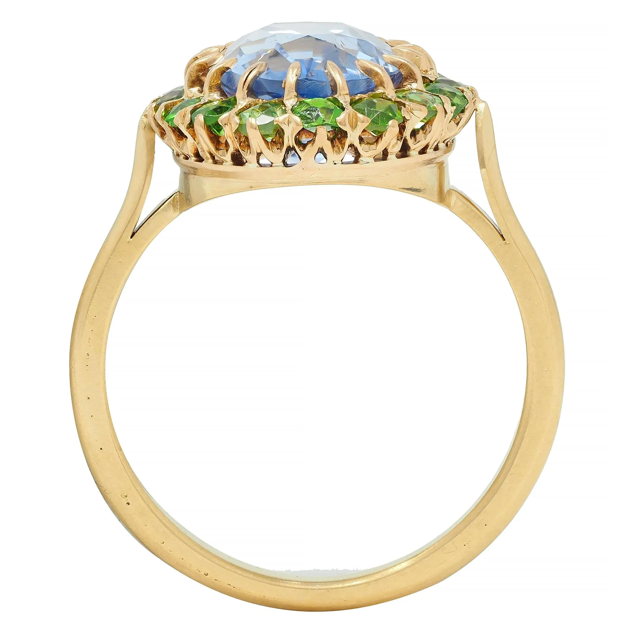 Vintage 5.63 CTW No Heat Ceylon Sapphire Demantoid Garnet 18 Karat Yellow Gold Halo Ring GIA