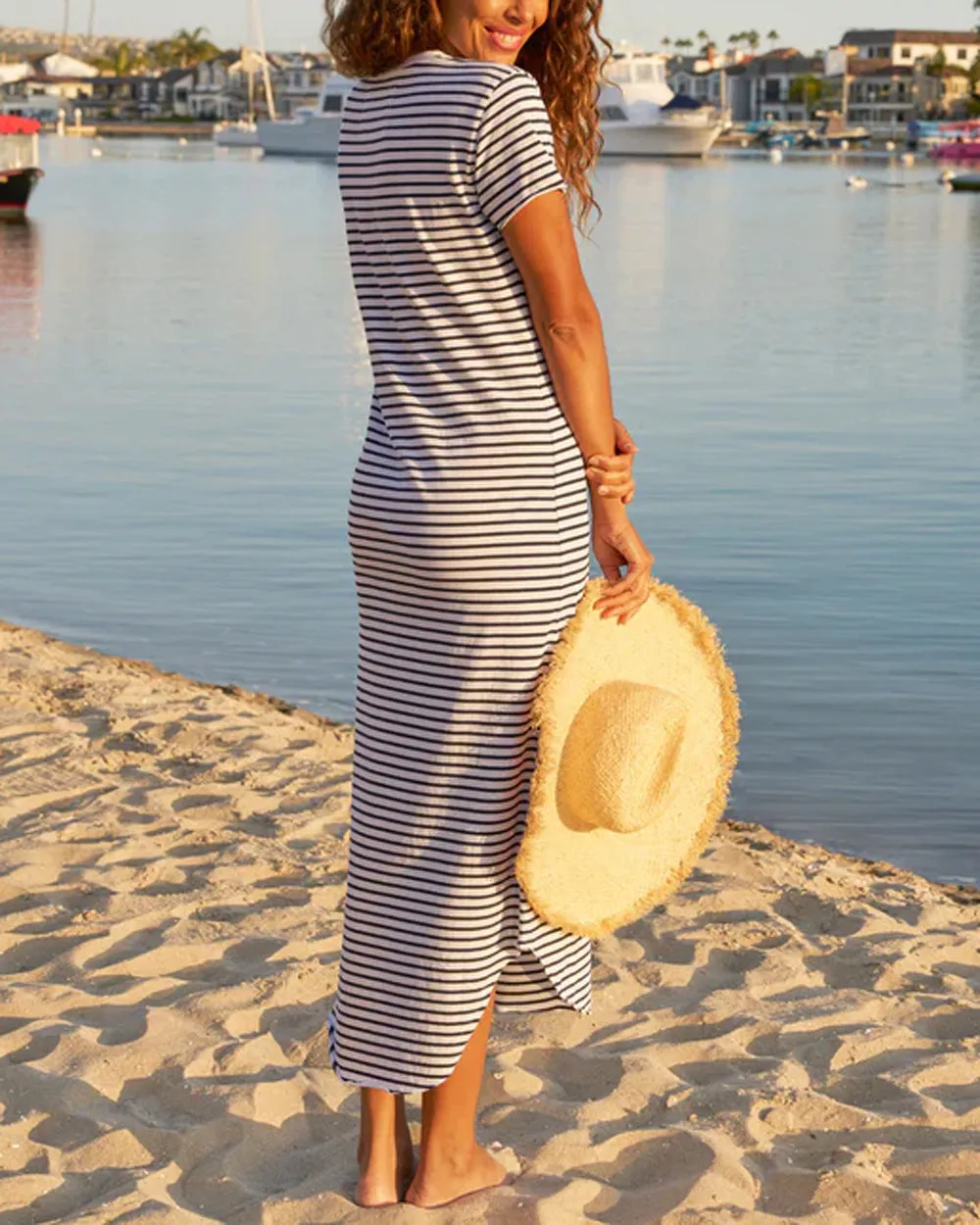 White and British Royal Navy Stripe Harper Maxi Tee Dress