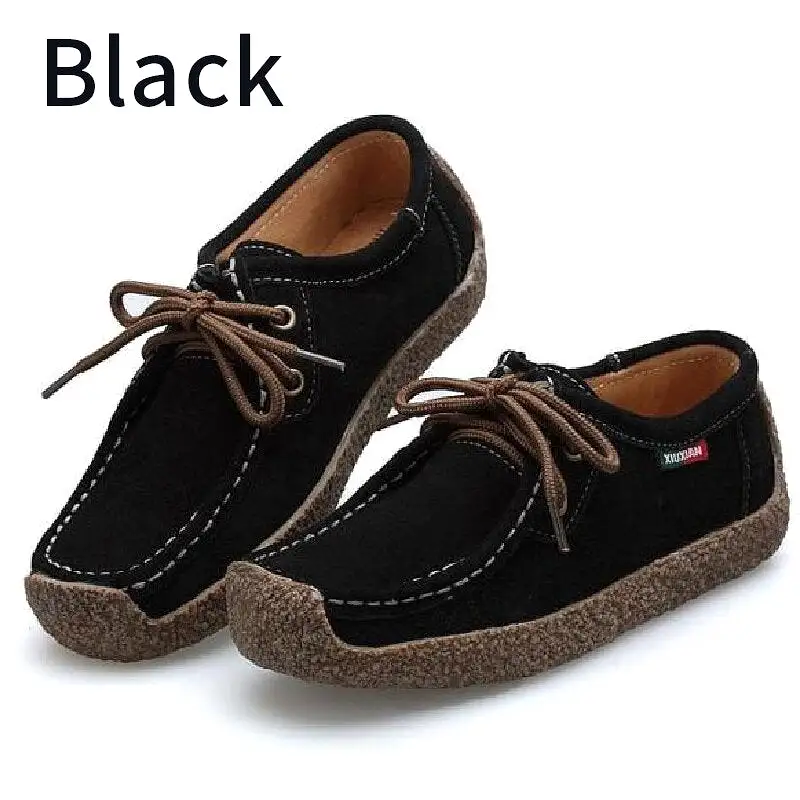 Women Suede Lace-up Flats Leather Loafer Boat Shoes Casual Comfortable Soft Shoes Camping Hiking Travel