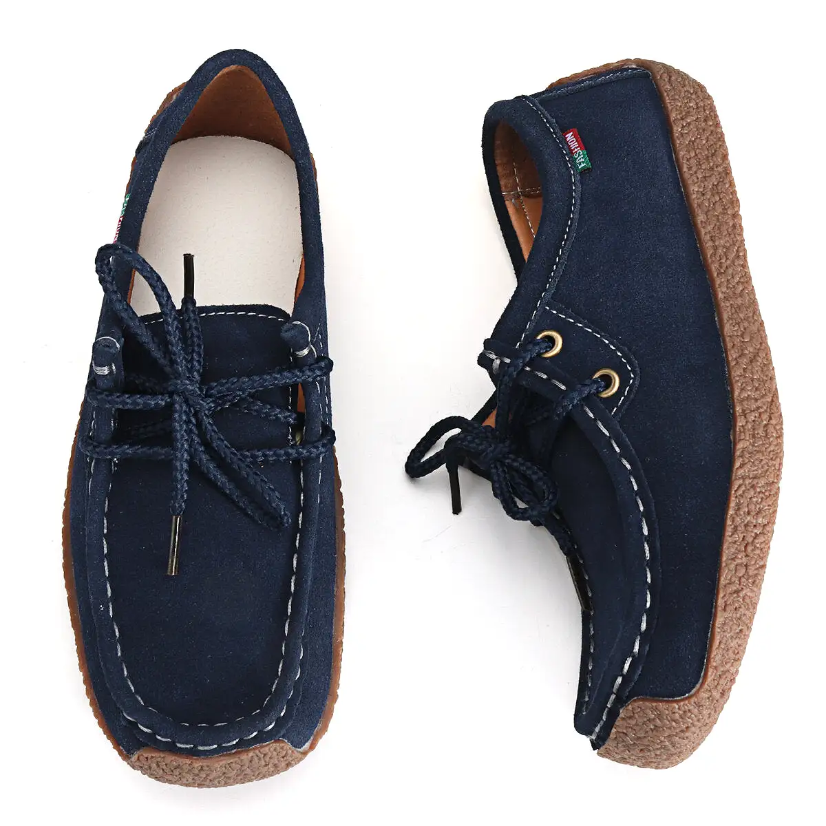 Women Suede Lace-up Flats Leather Loafer Boat Shoes Casual Comfortable Soft Shoes Camping Hiking Travel