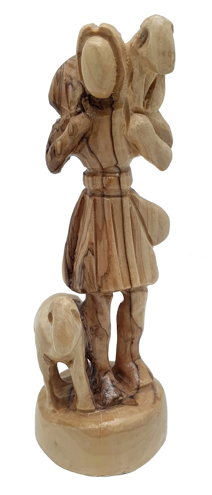 Zuluf Olive Wood Shepherd Carrying Lamb Statue - Handmade Religious Sculpture for Home Decor - Bethlehem Crafted 6.5-inch Art Pi