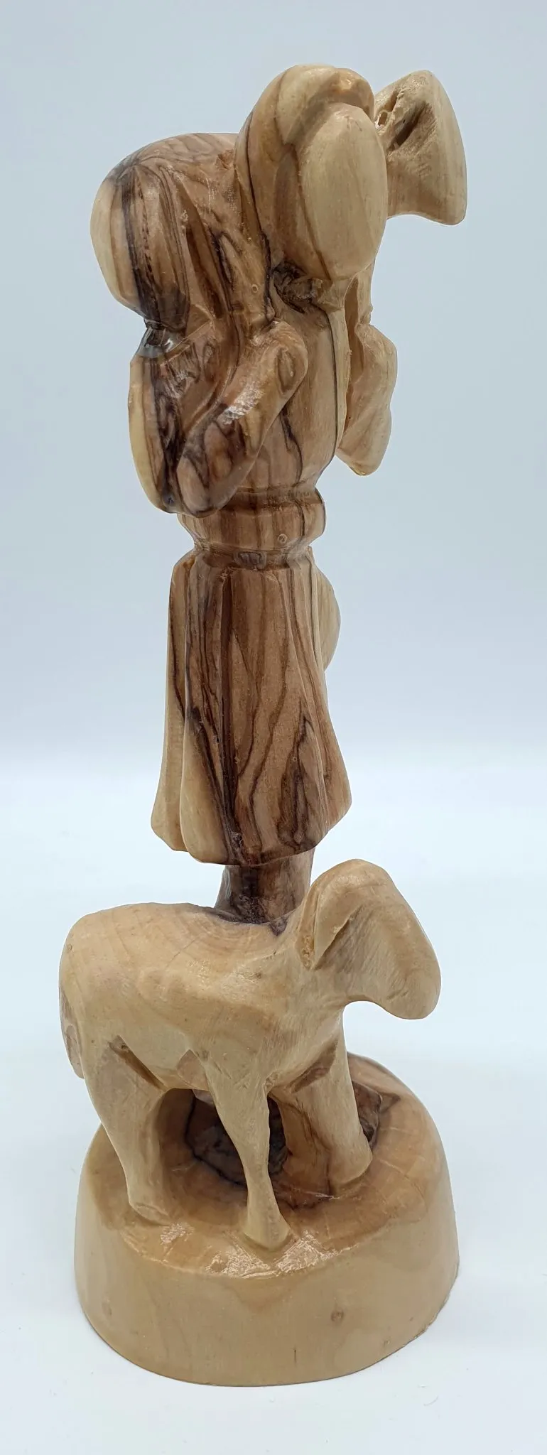 Zuluf Olive Wood Shepherd Carrying Lamb Statue - Handmade Religious Sculpture for Home Decor - Bethlehem Crafted 6.5-inch Art Pi