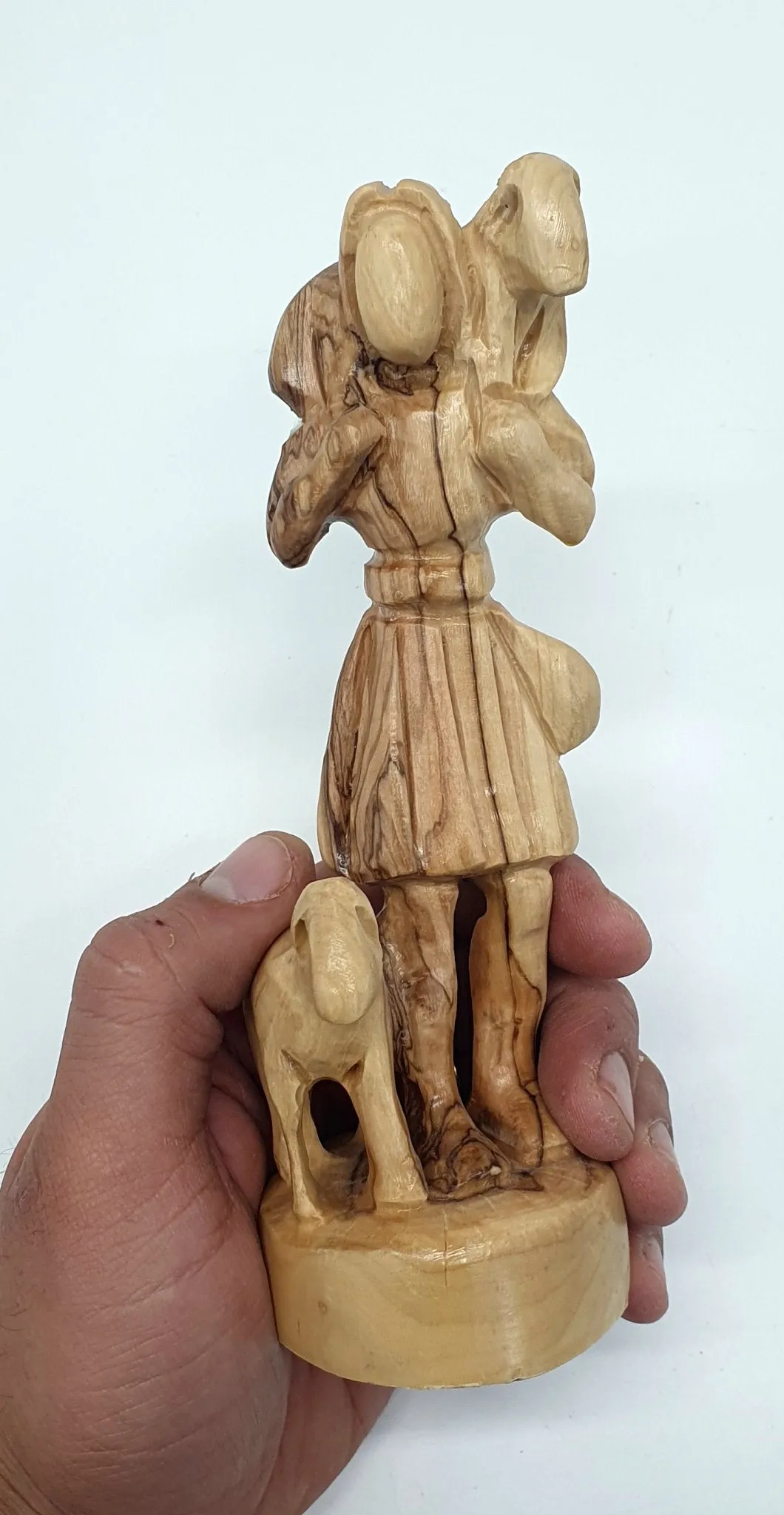 Zuluf Olive Wood Shepherd Carrying Lamb Statue - Handmade Religious Sculpture for Home Decor - Bethlehem Crafted 6.5-inch Art Pi